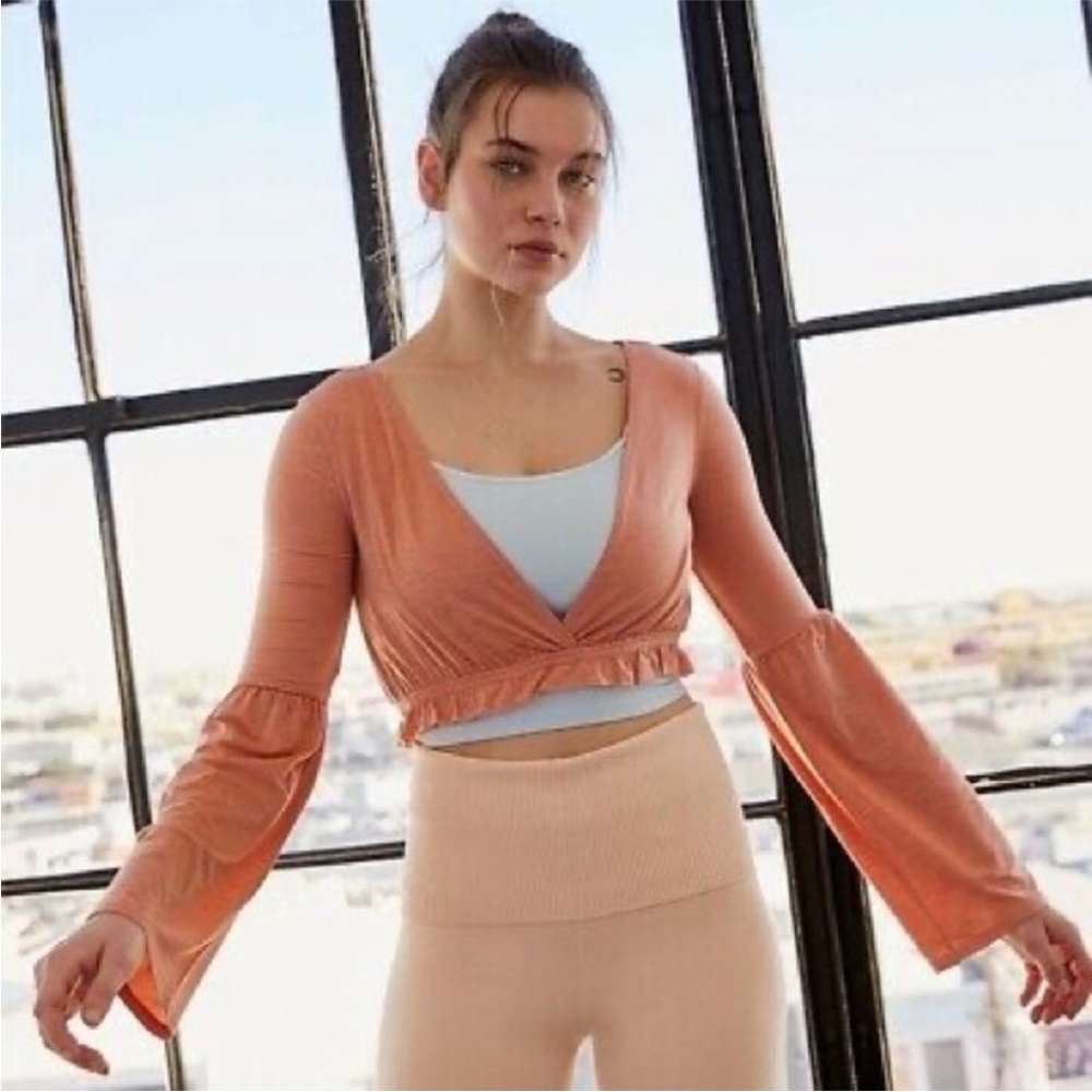 Free People Movement Movin On Up Top Brushed Tissue Weight Bell Sleeve crop top